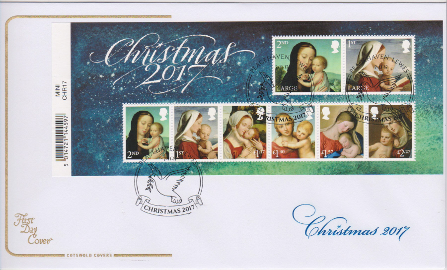 2017 Christmas FDC MINI SHEET - COTSWOLD- Peacehaven, Lewes (Dove) Postmark - Click Image to Close